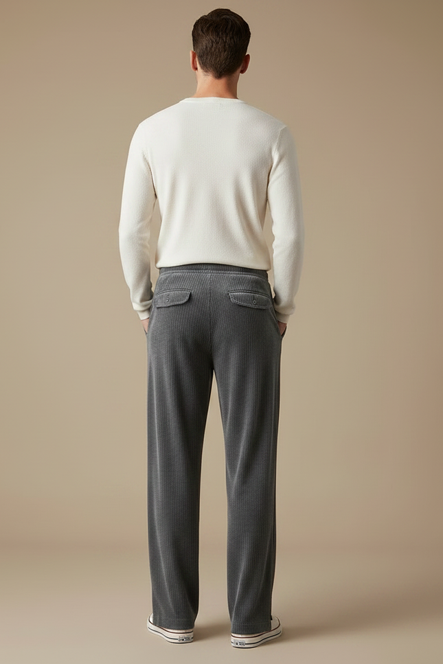 Pantalon Velours Gris Côtelé Large Décontracté Homme - Cordé - vue 2