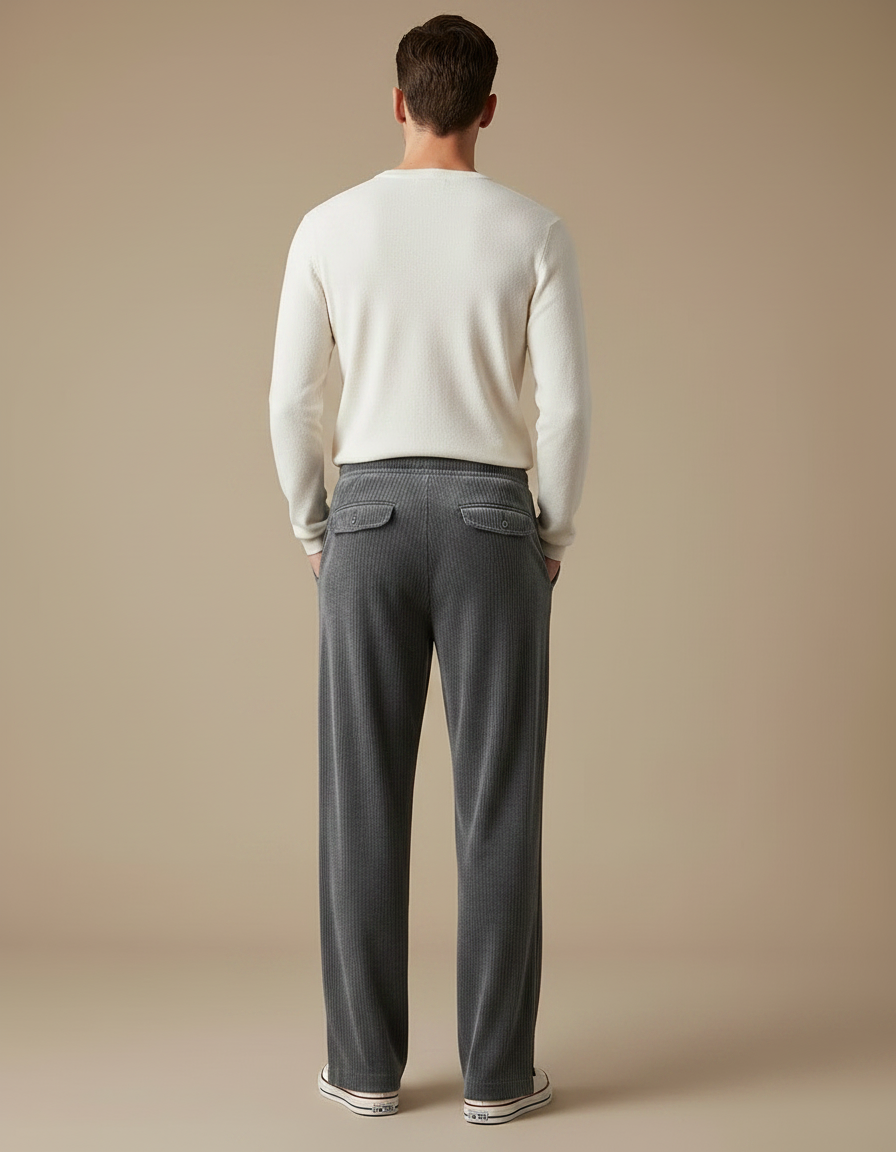Pantalon Velours Gris Côtelé Large Décontracté Homme - Cordé - vue 2