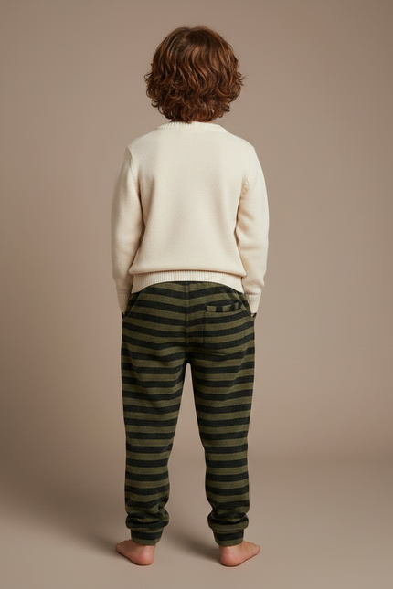 Pantalon Velours Rayé Vert Kaki Lettres Ample Enfant - vue 2