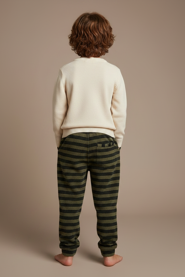 Pantalon Velours Rayé Vert Kaki Lettres Ample Enfant - vue 2