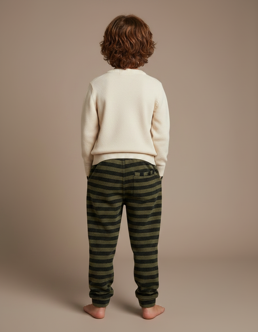 Pantalon Velours Rayé Vert Kaki Lettres Ample Enfant - vue 2