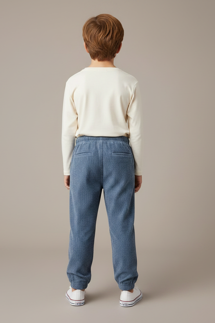 Pantalon Velours Côtelé Enfant Bleu Doux Élastique - vue 2
