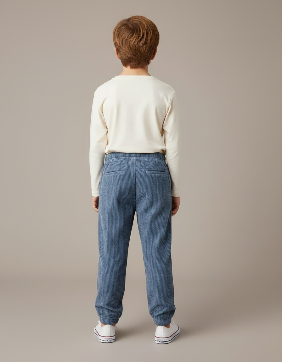 Pantalon Velours Côtelé Enfant Bleu Doux Élastique - vue 2