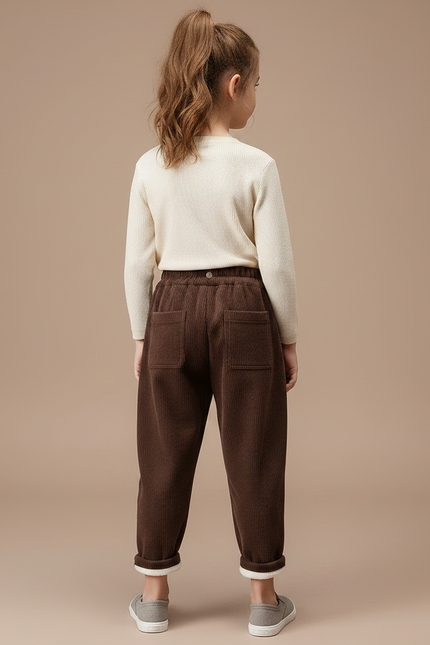 Pantalon Velours Marron Côtelé Ample Enfant Doublé - Cordé - vue 2