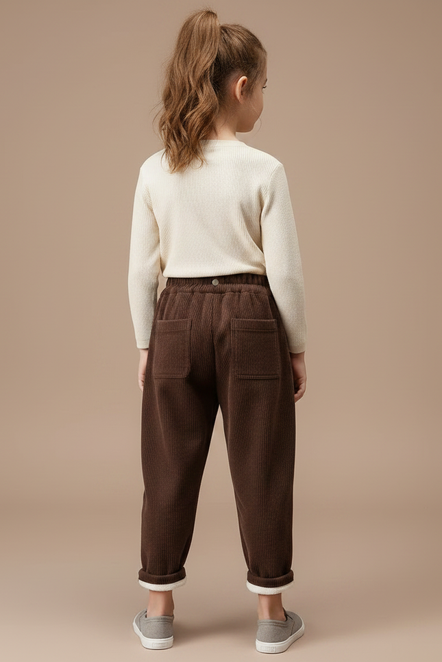Pantalon Velours Marron Côtelé Ample Enfant Doublé - Cordé - vue 2