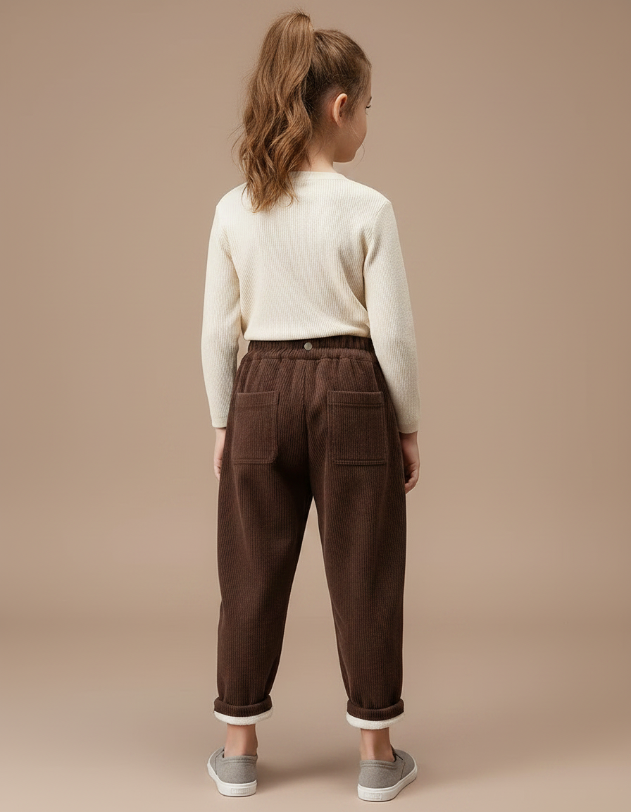 Pantalon Velours Marron Côtelé Ample Enfant Doublé - Cordé - vue 2
