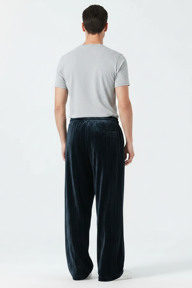 Pantalon Velour Homme Large - Marine Velours - vue 2