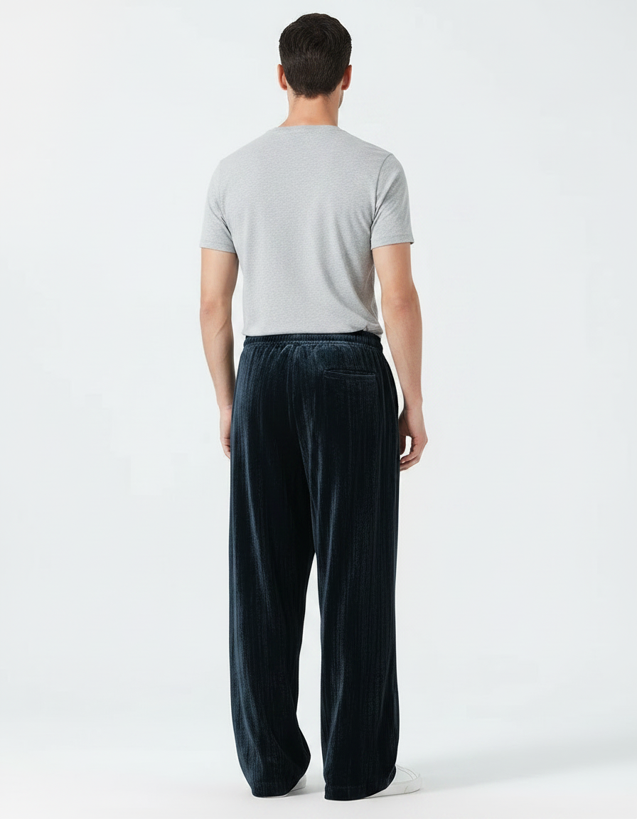 Pantalon Velour Homme Large - Marine Velours - vue 2