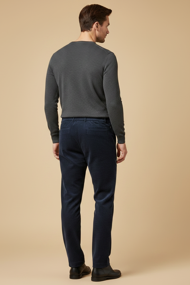 Pantalon Velours Bleu Marine Côtelé Décontracté Cordon Homme - Cordé - vue 2