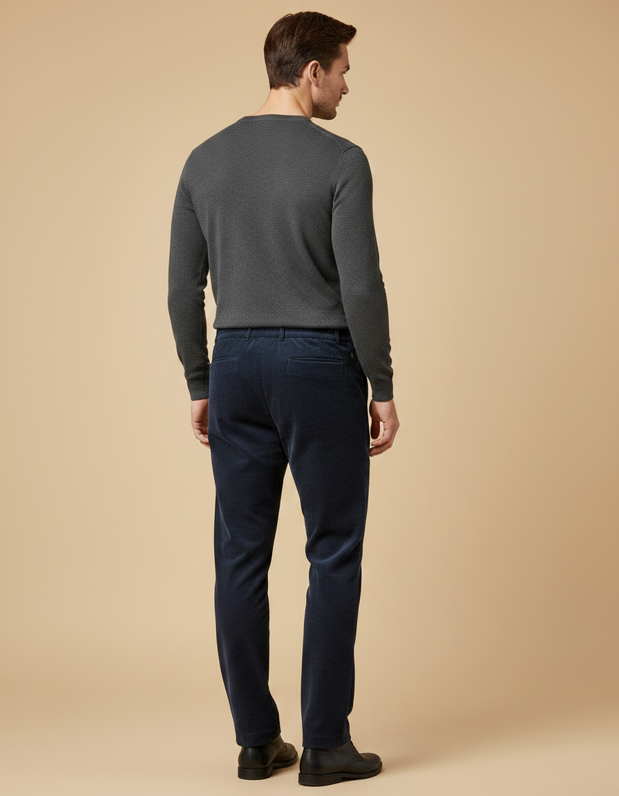 Pantalon Velours Bleu Marine Côtelé Décontracté Cordon Homme - Cordé - vue 2