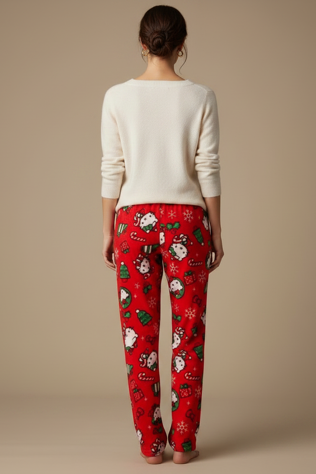 Pantalon Velours Rouge Ample Motif Noël Hello Kitty - vue 2