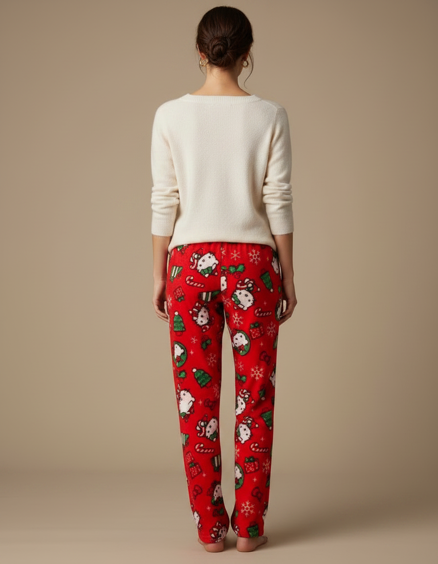 Pantalon Velours Rouge Ample Motif Noël Hello Kitty - vue 2