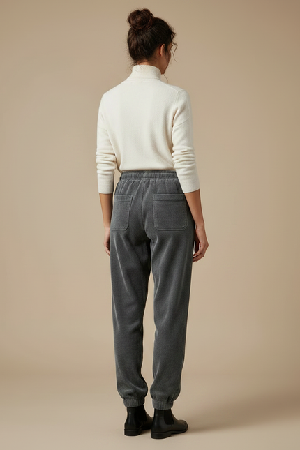 Pantalon Velours Côtelé Gris Décontracté Ample Brodé - Cordé - vue 2