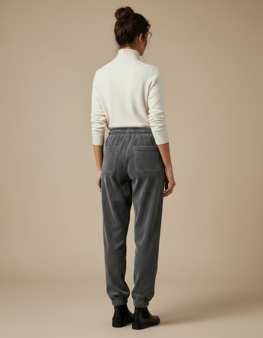 Pantalon Velours Côtelé Gris Décontracté Ample Brodé - Cordé - vue 2