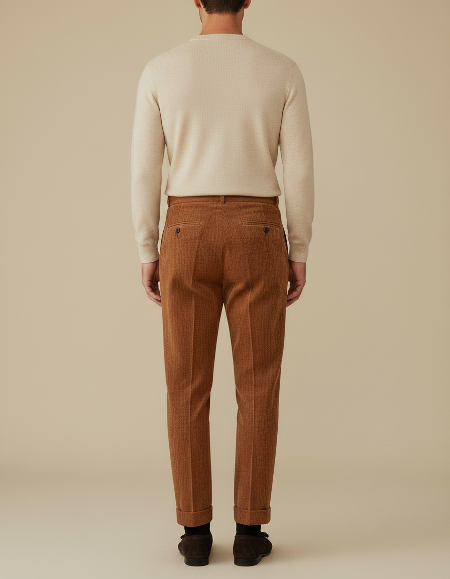 Pantalon Velours Côtelé Marron Plissé Homme Élégant - Cordé - vue 2