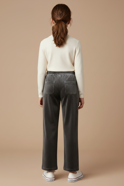 Pantalon Velours Gris Droit Ample Décontracté Enfant - vue 2