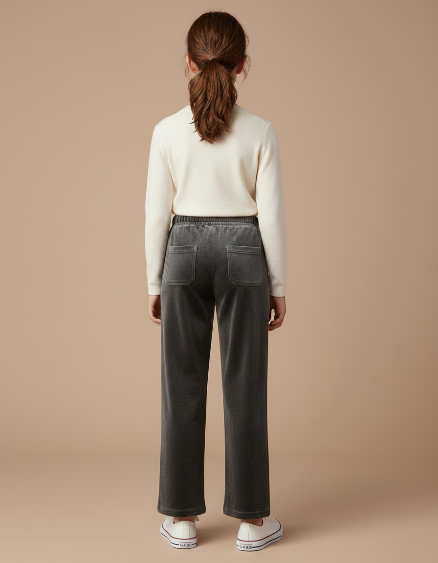 Pantalon Velours Gris Droit Ample Décontracté Enfant - vue 2