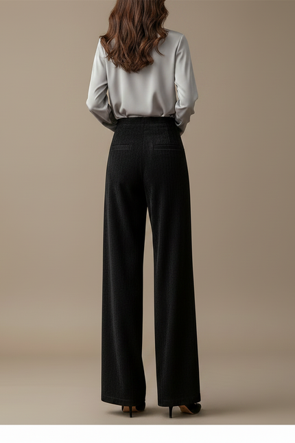 Pantalon Velours Noir Ample Taille Haute Casual - Cordé - vue 2