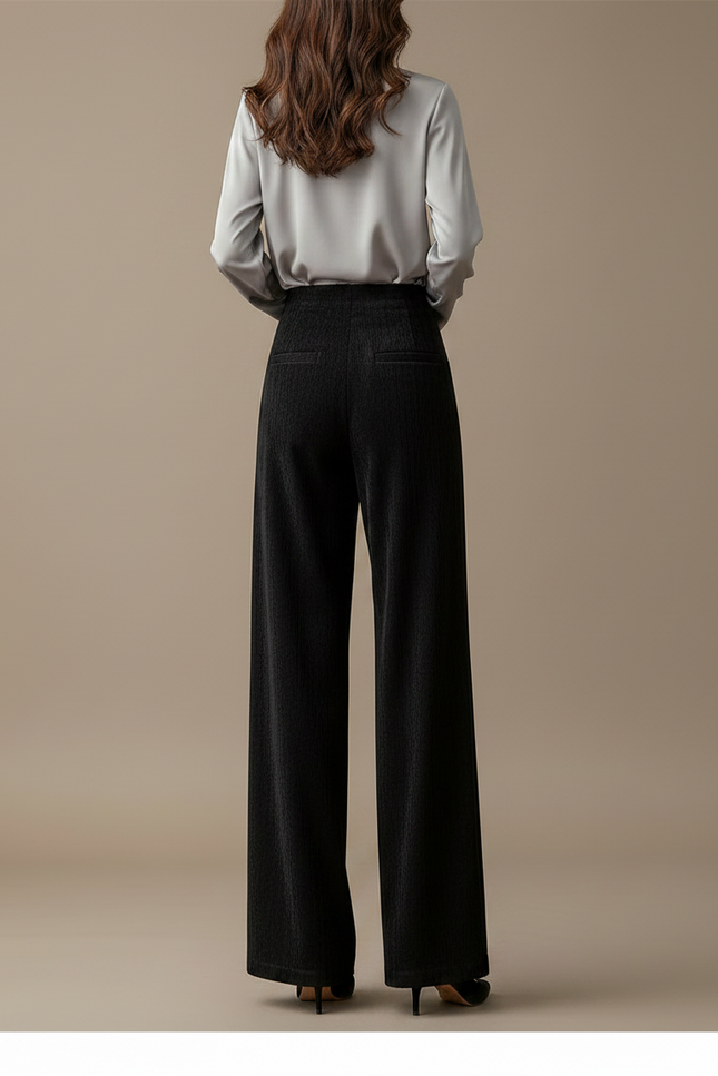 Pantalon Velours Noir Ample Taille Haute Casual - Cordé - vue 2