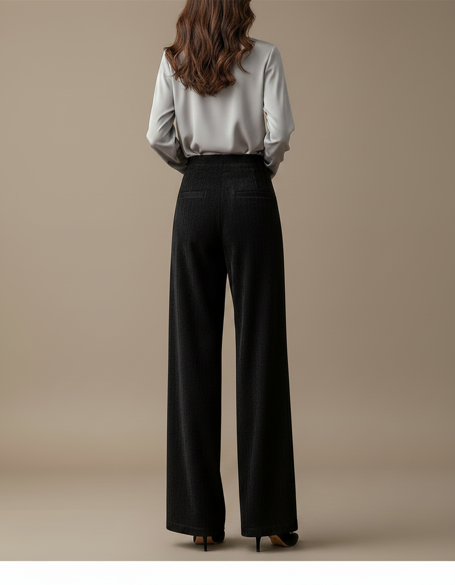 Pantalon Velours Noir Ample Taille Haute Casual - Cordé - vue 2