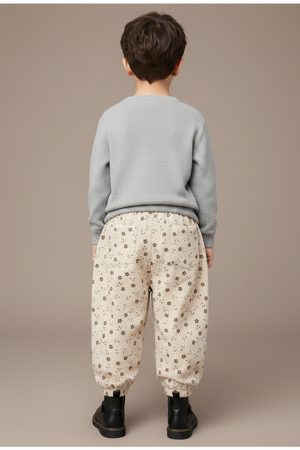 Pantalon Velours Beige Ample Imprimé Floral Enfant - Cordé - vue 2