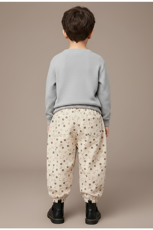 Pantalon Velours Beige Ample Imprimé Floral Enfant - Cordé - vue 2