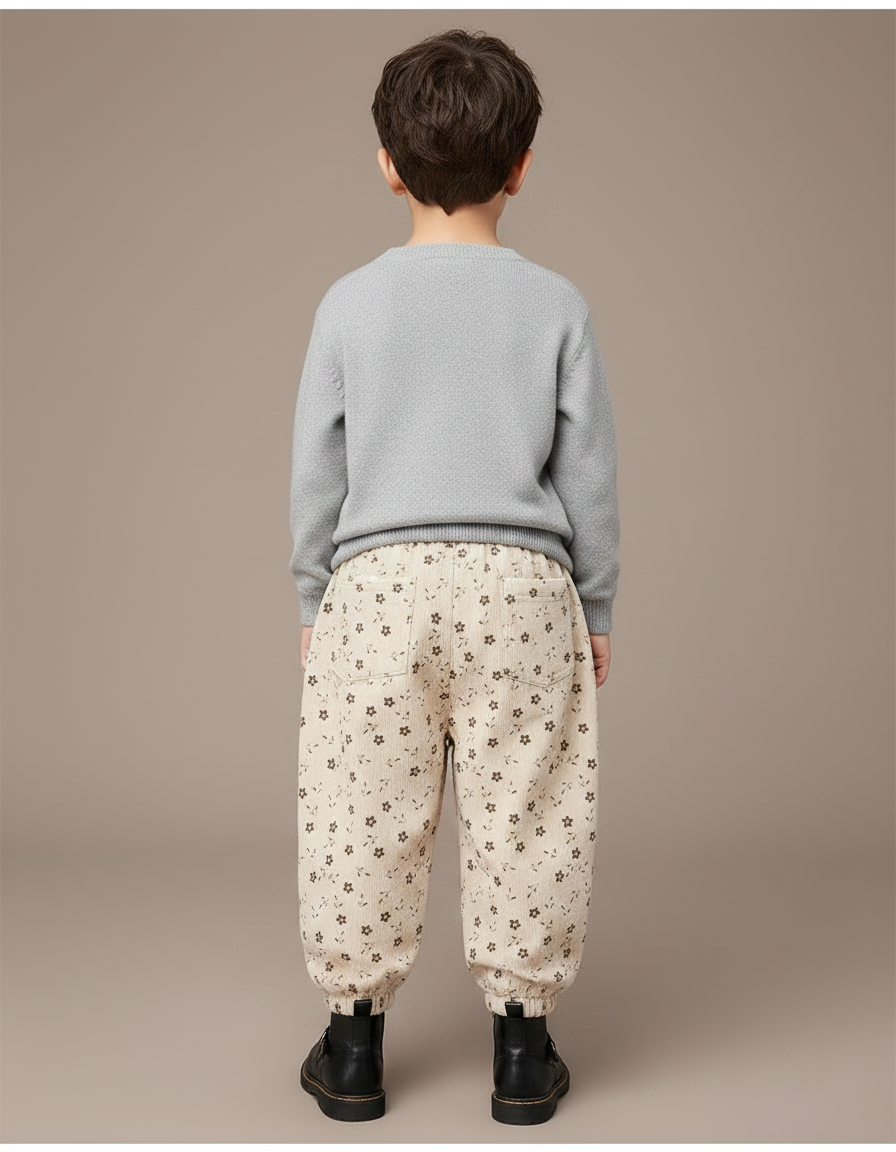 Pantalon Velours Beige Ample Imprimé Floral Enfant - Cordé - vue 2