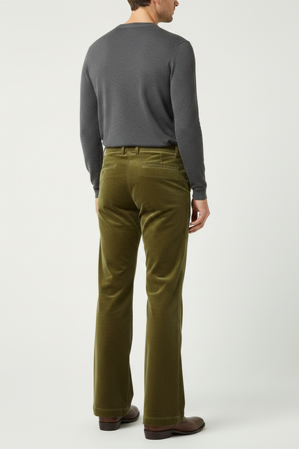 Pantalon Velours Homme Évasé Vert Confortable Élégant - Kaki - vue 2