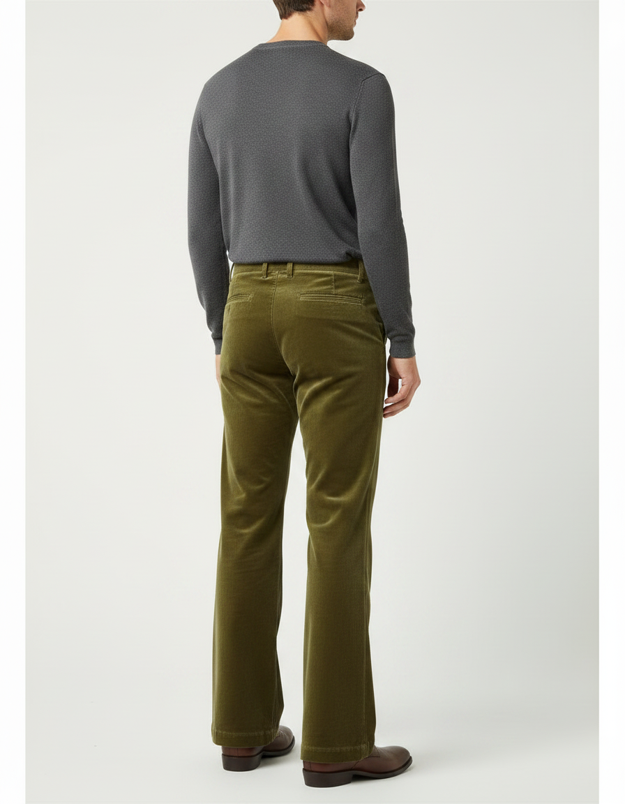 Pantalon Velours Homme Évasé Vert Confortable Élégant - Kaki - vue 2