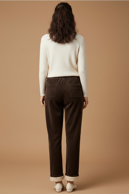 Pantalon Velours Marron Côtelé Doublé Polaire Ample - Cordé - vue 2