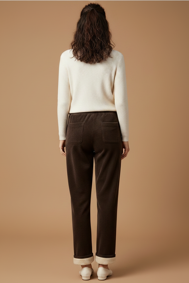 Pantalon Velours Marron Côtelé Doublé Polaire Ample - Cordé - vue 2