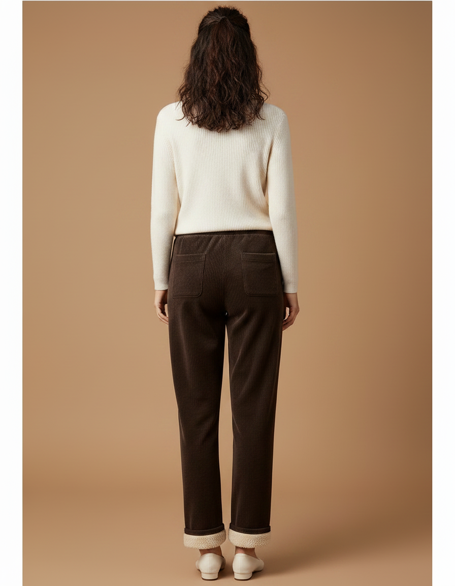 Pantalon Velours Marron Côtelé Doublé Polaire Ample - Cordé - vue 2