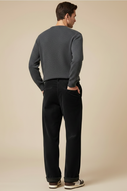 Pantalon Velours Noir Côtelé Ample Droit Décontracté Homme - Cordé - vue 2