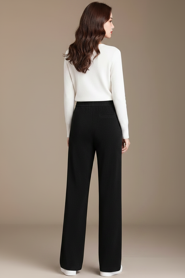 Pantalon Velours Noir Ample Taille Haute Thermique - vue 2