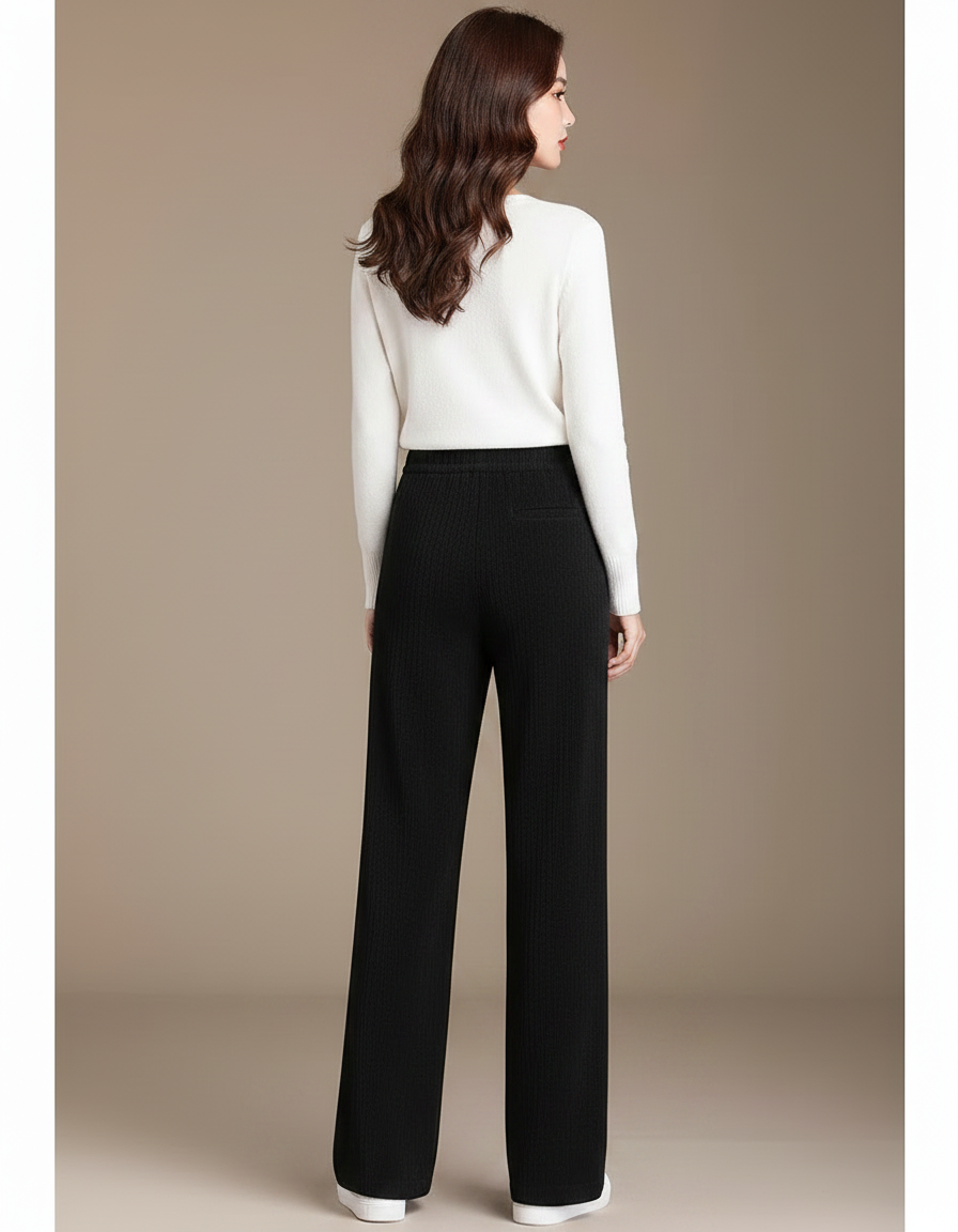 Pantalon Velours Noir Ample Taille Haute Thermique - vue 2