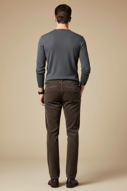 Pantalon Velours Côtelé Marron Slim Homme Chic - Cordé - vue 2