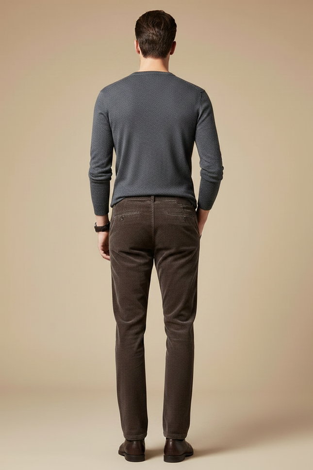 Pantalon Velours Côtelé Marron Slim Homme Chic - Cordé - vue 2