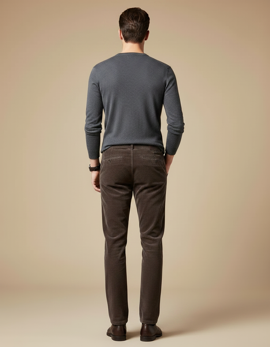 Pantalon Velours Côtelé Marron Slim Homme Chic - Cordé - vue 2