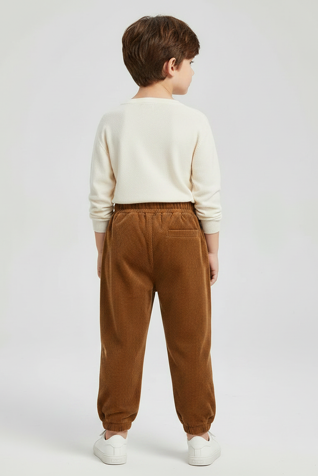 Pantalon Velours Côtelé Marron Décontracté Élastiqué Enfant - Cordé - vue 2