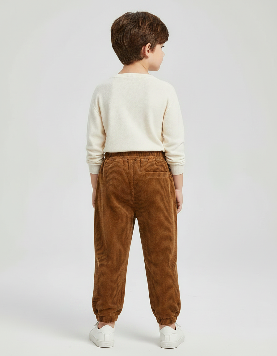 Pantalon Velours Côtelé Marron Décontracté Élastiqué Enfant - Cordé - vue 2