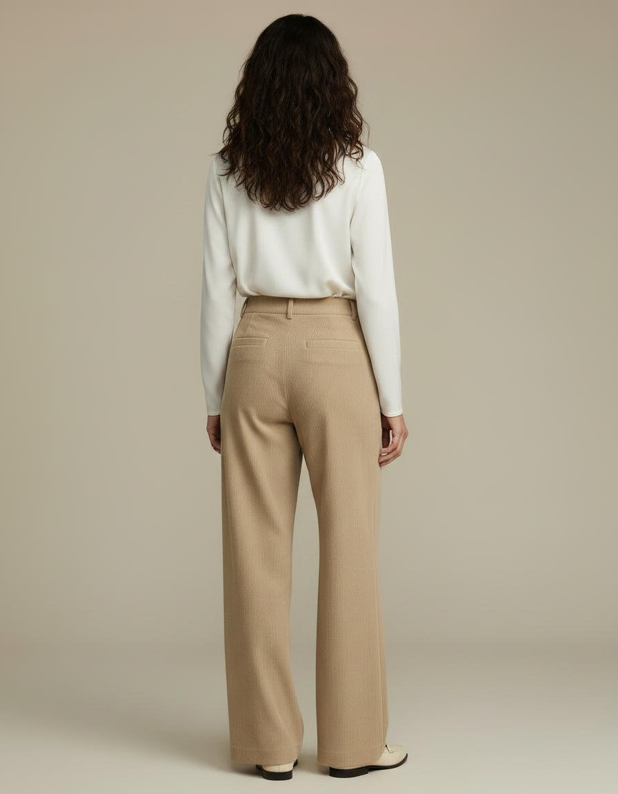 Pantalon Velours Beige Côtelé Large Taille Haute Élégant - Cordé - vue 2