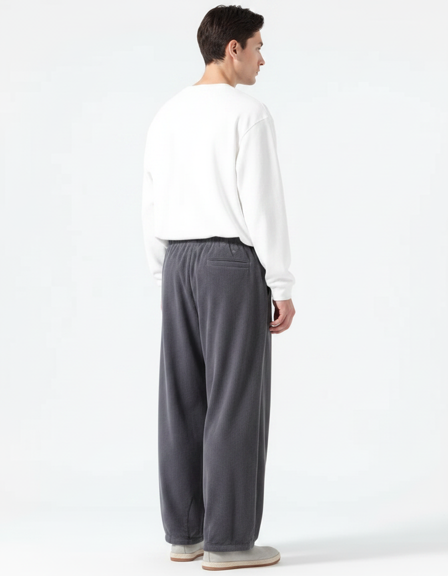 Pantalon Velours Côtelé Ample Décontracté Homme Gris - Cordé - vue 2