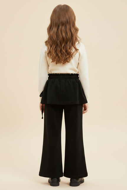 Pantalon Velours Noir Côtelé Ample Jupe Fleur Fille - Cordé - vue 2