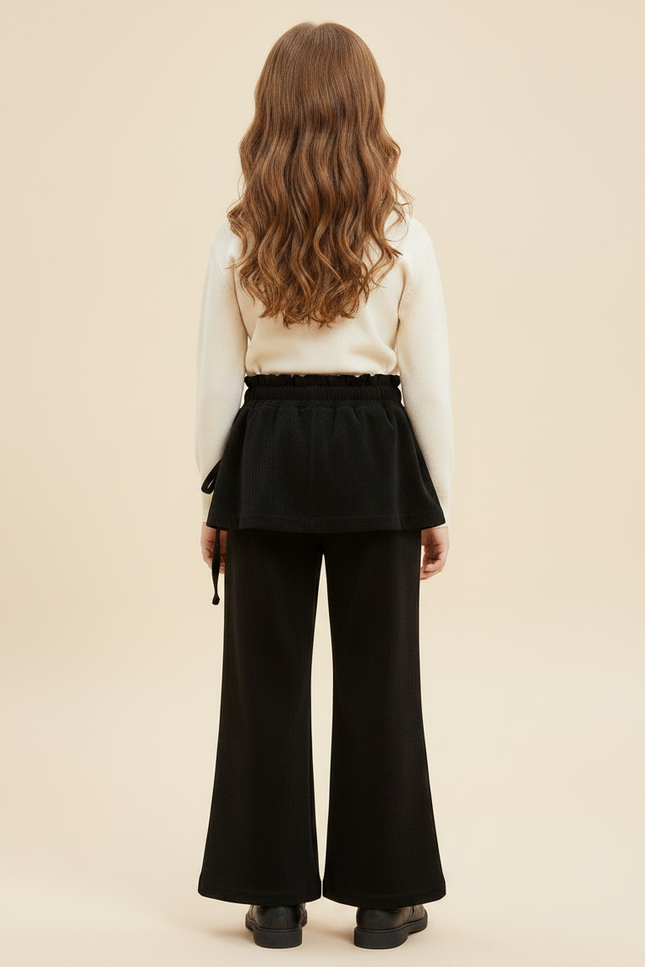 Pantalon Velours Noir Côtelé Ample Jupe Fleur Fille - Cordé - vue 2
