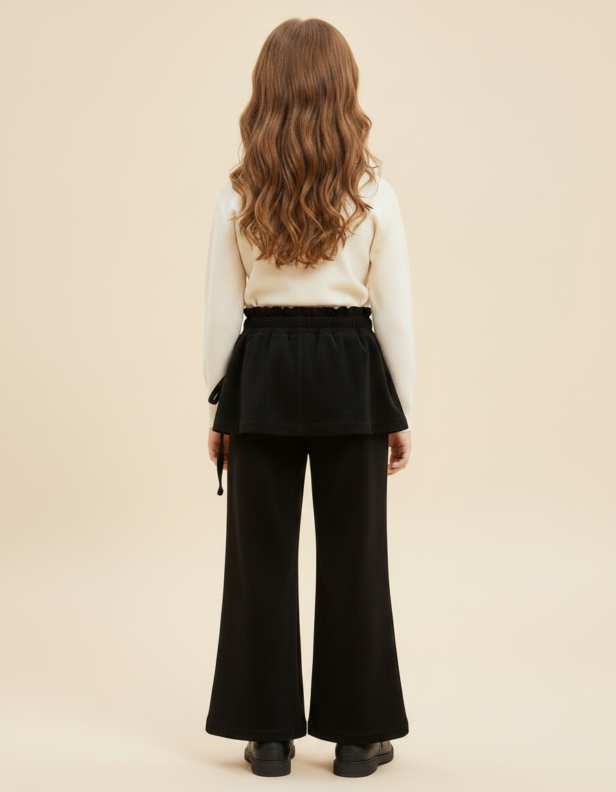 Pantalon Velours Noir Côtelé Ample Jupe Fleur Fille - Cordé - vue 2