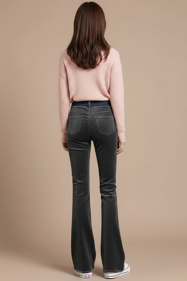Pantalon Velours Évasé Gris Taille Haute Chaud - vue 2