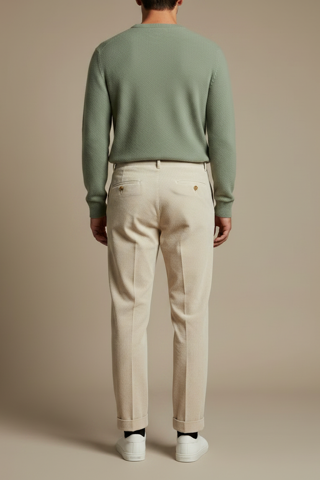 Pantalon Velours Côtelé Plissé Beige Homme Décontracté - Cordé - vue 2