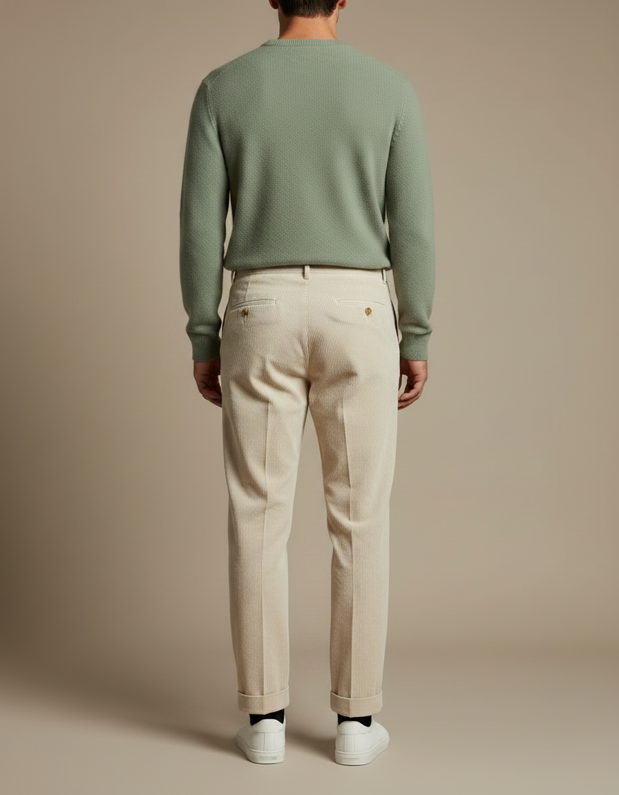 Pantalon Velours Côtelé Plissé Beige Homme Décontracté - Cordé - vue 2