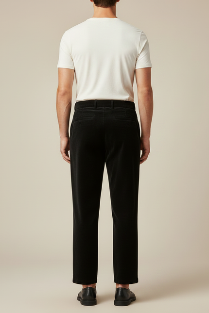 Pantalon Velours Noir Coupe Droite Décontracté Homme Moderne - Cordé - vue 2