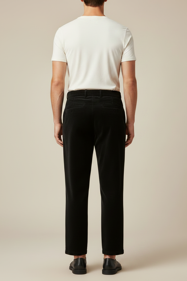 Pantalon Velours Noir Coupe Droite Décontracté Homme Moderne - Cordé - vue 2
